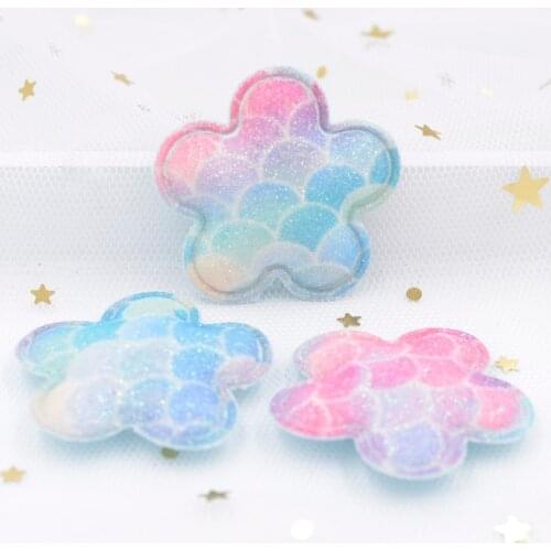 NEW 12Pcs Mermaid Scale Rainbow Fabric Padded Applique Glitter Flower Patches for DIY Craft Clothes Sewing Supplies Ornament S25