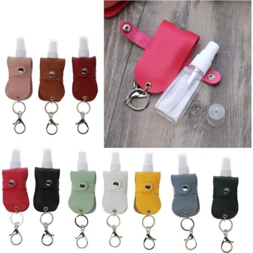 Portable 50ml Spray Bottle Travel Mister Bottle with Leather Keychain Holder