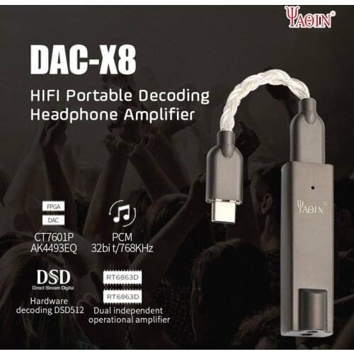 YAQIN DAC-X8 AKM4493 portable HiFi decoding amp DSD computer mobile phone type-c adapter cable 3.5 dsd512 32BIT 768khz DAC