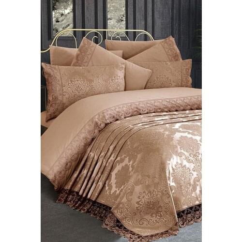 French lace Kure Bed Cover Cappucino