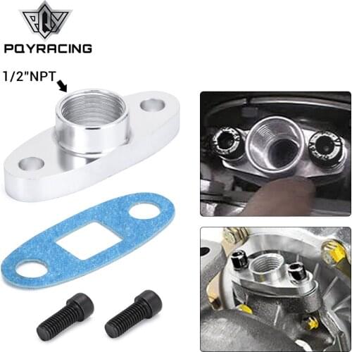 PQY - 1/2 NPT Female Aluminum Oil Drain Turbo Flange T3 T4 T04 GT40 GT55 ODF- 02 silver PQY-OFG32