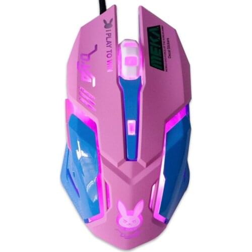 Computer Professional E-sports Mouse USB Wired Gaming Mouse Pink 2400 DPI Colorful Backlit Silent Mouse for Lol Data Laptop Pc