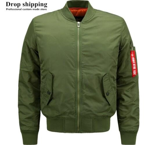 Drop shipping US Size Mens Bomber Jackets Fashion Casuall Zip up Green Jackets Winter Thick Warm Mens Coats Accept Custom made