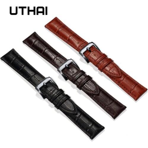 UTHAI Z01 New Watch Bracelet Belt Black Watchbands Genuine Leather Strap Watch Band 18mm 20mm 22mm Quartz Watch Bands