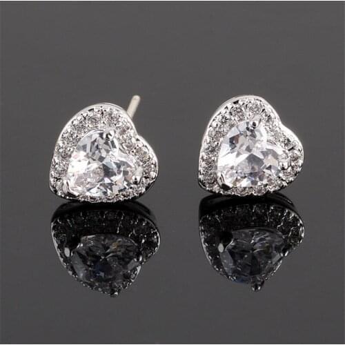RONGQING 6Pairs/lot Heart Crystal Earrings Zircon Stud Earrings for Women and Girls Nickel and Lead Free 925 Sterling Silver