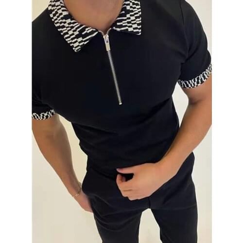 Summer New Men Polo Shirt Short Sleeve Oversized Loose Zipper Color Matching Clothes Luxury Male Casual Tee Shirts Top M - 3XL