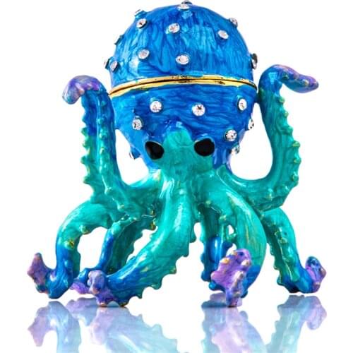 H&D Hand-Painted Octopus Jewelry Trinket Box Decorative Collectible Ring Holder Crafts Enamel Sea Animal Figurine Decor Gift