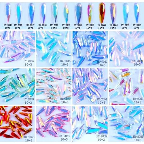 50pcs or 100pcs mix nailart strassteine 3*11mm Teardrop Nail Art Rhinestones Glass Colorful Stones for 3D Nails Decoration