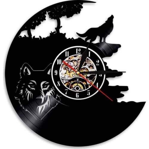 Wolf Wall Clock With LED Light Animals Wolf Vinyl Record Wall Clock Modern Design Home Living Room Decor Best Handmade Gift