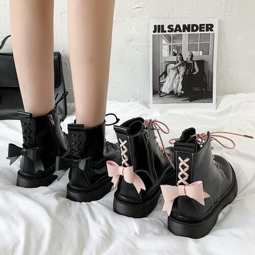 Women British Style Leather Boots Girls Princess Anime Cosplay Shoes Japanese Harajuku Party Korean Bow Fashion College Boot