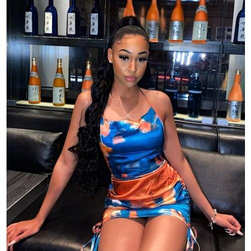 Hirigin European and American dresses for women 2021 sexy Street trendsetter silk like sling fashion tight print dress dresses