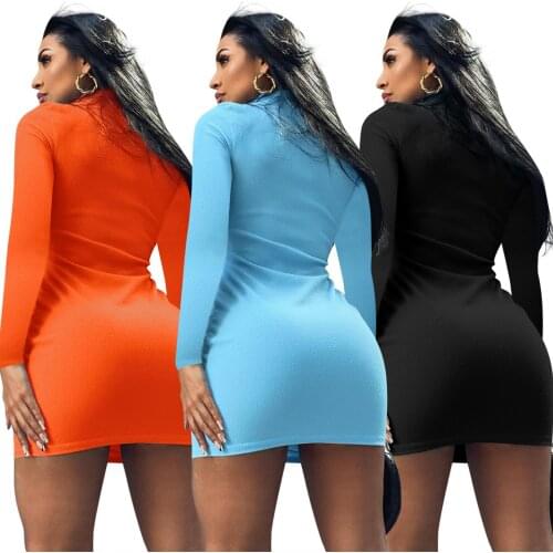2021 Ins Internet Celebrity Famous Women Dress Solid Color Longsleeve Mini Skirt