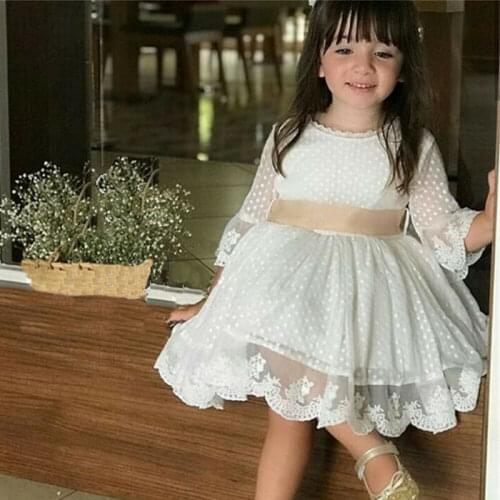 3M-4Y Toddler Newborn Baby Kid Girls White Dress Lace Bow Tutu Party Wedding Birthday Dress For Girls Costumes