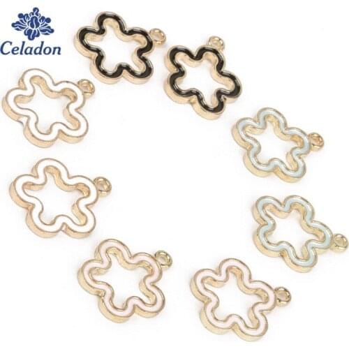 10-12pcs 15mm Plum Blossom Enamel Charms Zinc Alloy Drop Oil Pendant for DIY Handmade Earring Necklace Jewelry Making