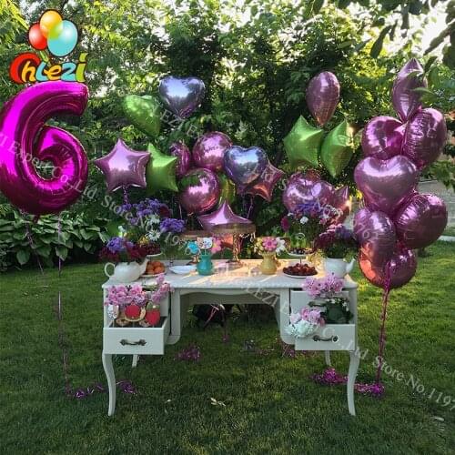 10pcs 18 inch pink Light purple Fruit green star round Foil Heart Helium Balloons Girls Birthday Party decor Baby Shower Globos