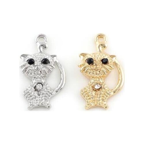 17x30mm (Gold,Silver Color) 20PCS/lot Cat Pendant Hang Charm DIY Accessories Fit For Floating Locket Jewelrys