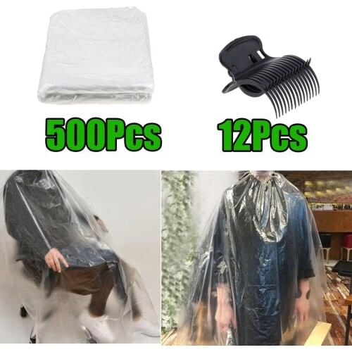 500x 120x160cm Disposable Hair Cutting Capes & 12x Clips Kit Salon Gown