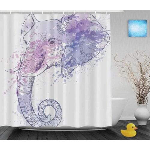 Watercolor Elephant Decor Shower Cutains Beautiful Wild Animal Bathroom Shower Curtains Polyester Waterproof Fabric With Hooks