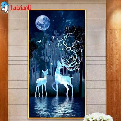 DIY diamond painting animal deer pattern diamond embroidery night scene full diamond 5d cross stitch fantasy art handicrafts