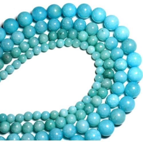 Amazonite Blue Stone Loose Beads Natural Gemstone Smooth Round for Jewelry Making