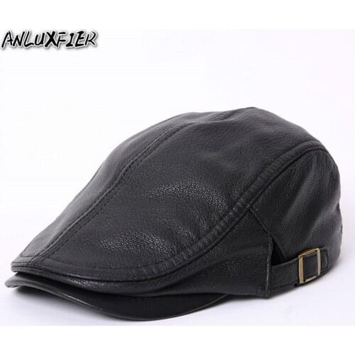 B-7261 Mens Genuine Leather Visor Cap New Black Brown Soft Leather Hat Adult Driving Trucker Hunting Hats Peaked Cap