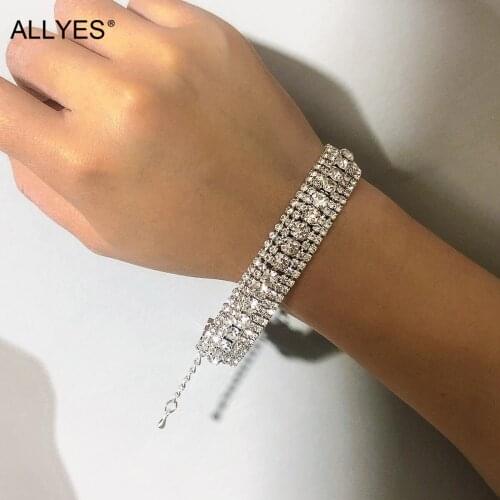 ALLYES Shiny Silver Color Crystal Claw Chain Bracelets for Women Rhinestone Minimalist Bracelet Party Wedding Classic Jewelry