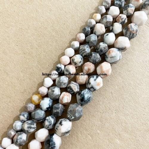 15" Natural Stone Big Cuts Faceted Pink Zebra Jasper Round Loose Beads 6 8 10 mm Pick Size