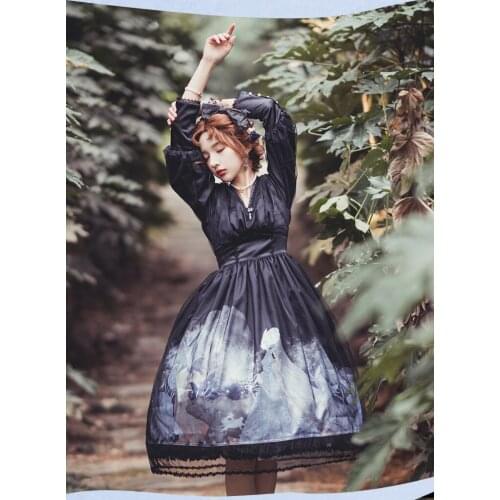 Lolita One Piece Dress Long Sleeve Empre Cold Winter Printed Lolita Dress