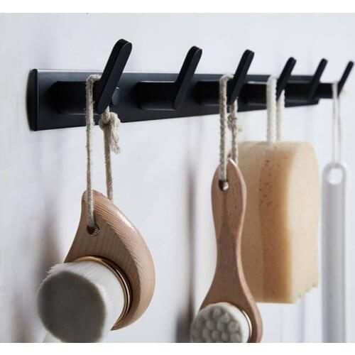 Black Simple Punch-free Clothes Hook Clothes Hook Bathroom Wall Hanging Door Back Hook Aluminum Alloy Hanger Bathroom Hardware