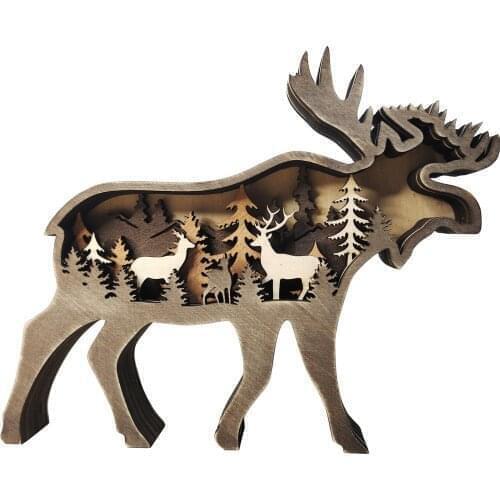 Forest Animal Wooden Home Decor Ornament North American Multilayer Woodland Bear/Elk Silhouette Decoration Figurines For Decor