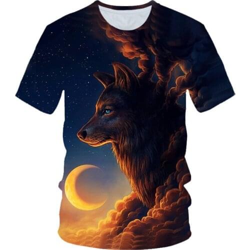 Fox and wolf pattern 2021 T-shirt men 3D printing fashion men and women T-shirt soft texture casual fashion mens clothing 2021