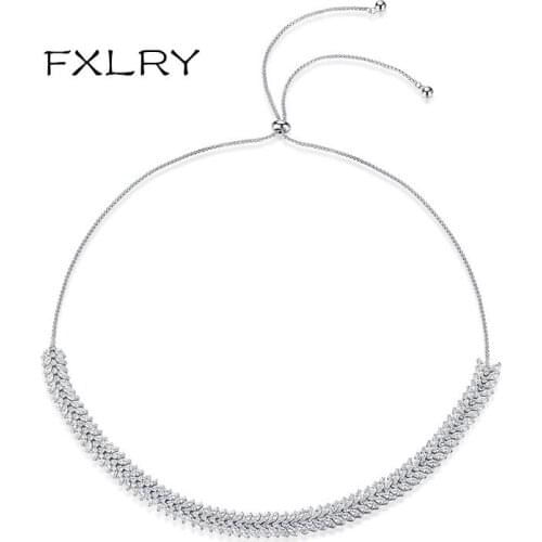 FXLRY Elegant Brand Luxury White Color Zircon Adjustable Pendant Necklaces For Women Girl wedding Party Fashion Jewelry Gift