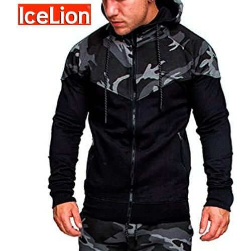 IceLion 2021 Hoodies Men Camouflage Sweatshirts Slim Fit Patchwork Sportswear Mens Hoodie Zipper Cardigan Tracksuit Clothing