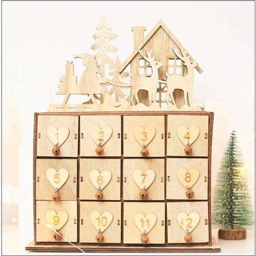 Advent Calendar Countdown to Christmas Wooden Santa Elk with 24 Drawers Candy Box for Kids Adults Home Table Decoration