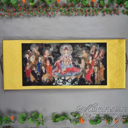 China Antique collection The eighteen Arhats worshipping Bodhisattva diagram