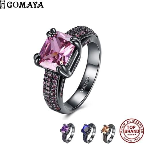 GOMAYA Square shape Cubic Zirconia Fit Women Rings Romantic Trendy Finger Ring Wedding Engagement Fashion Jewelry New Arrival