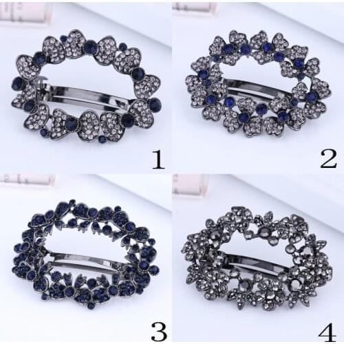 Metal Diamante Crystal Hair Clip Barrette Antique Silver Plated Round Vintage Hair Pins and Clips for Women