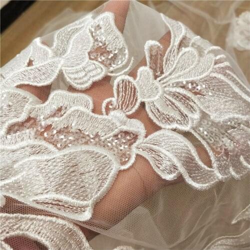 New European and American big-name wedding dress fabric soft mesh embroidery sequins hollow fashion handmade DIY cloth stickers