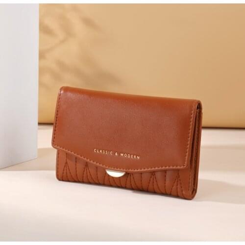 New Embroidery Thread Short Wallet For Women Simple Small Zipper Coin Purse Made Of Leather Ladies Card Holder Short Wallets