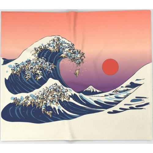 Animal Blanket The Great Wave of Pug Flannel Throw Blanket Office/Travel Soft Blanket Bedding Bedspread
