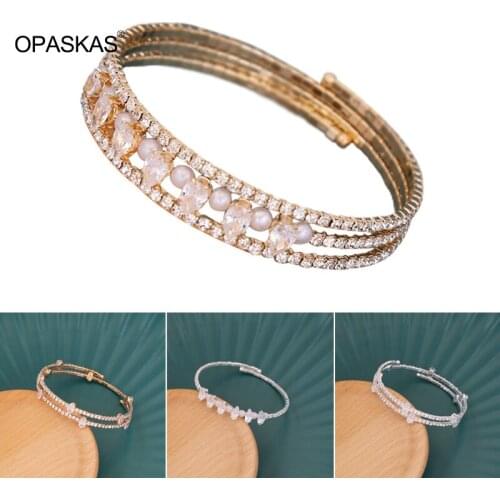 Single Rows Pearl Bracelet Rhinestone Inlaid Open Cuff Adjustable Stretch Bracelet for Best Friends Sisters PT