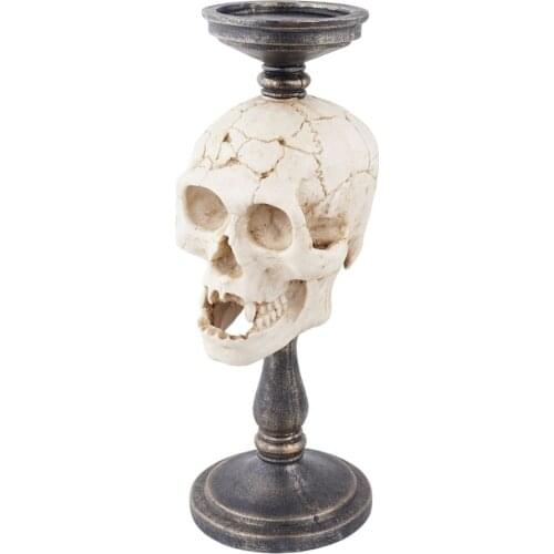Candle Holder Any Room Carvings Resin Skull Statue Resin Human Skull Head Figurine Statue Decor for Indoor Halloween Party