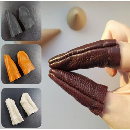 1pair Durable Thumb Index Thimble Finger Protector Embroidery Needlework Accessory Leather Needle Felting Guard Random Color