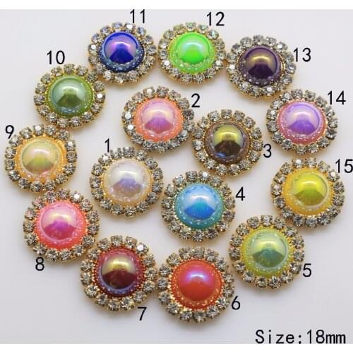 10pcs/lot 18mm gold Flat Bottom Rhinestone Buttons AB Pearl Button for Wedding Dress