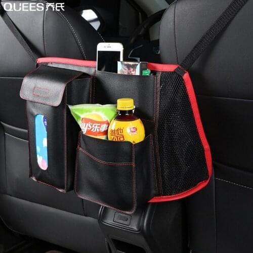 QUEES Car Seat Storage Bag Net Pocket Upgraded Multi-function Car Organizer Tissue Bag Box Disposable Napkins Car Accessories