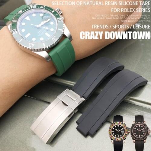 20/21mm Rubber Silicone strap Fit for Role watch Daytona Yacht Master bracelets Submariner Replacement watch band Steel Buckle