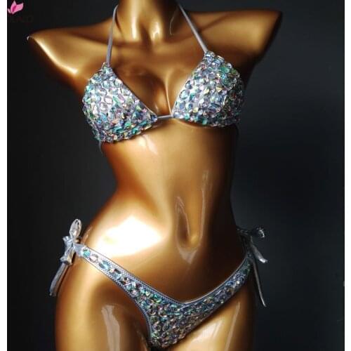 Luxury Diamond Biquinis 2021 Sexy Crystal Bikinis Female Swimwear Rhinestone Push Up Swimsuit Women Night Club Wear