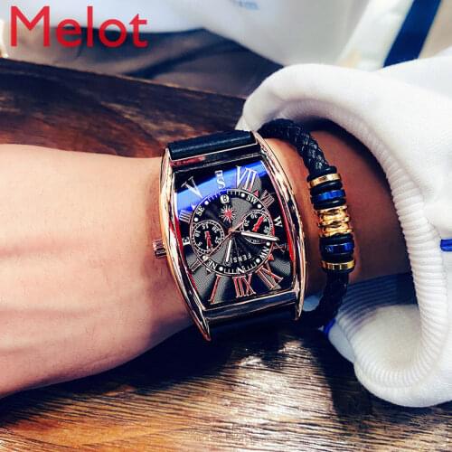 Luxury Barrel-Shaped Watch Mens Korean-Style Fashion Scale Calendar Waterproof Watch Personal Leisure Student Quartz Watch