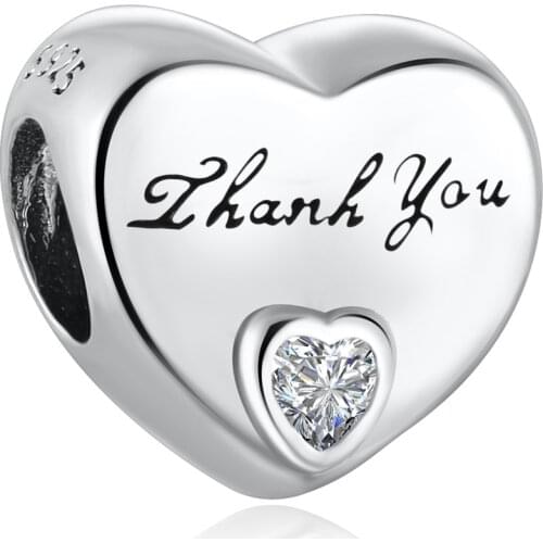 Authentic S925 Bead DIY Jewelry Thank You Love Charm fit Lady Bracelet Bangle