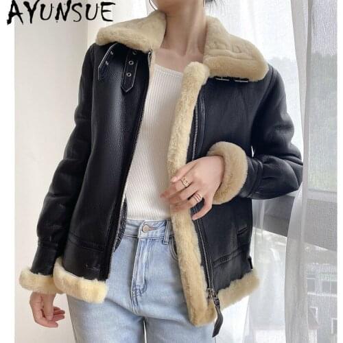 AYUNSUE Real Fur Coat Women Motorcycle Female Jacket Sheep Shearling Warm Winter Womens Clothing Fashion 2020 Ropa De Mujer 64